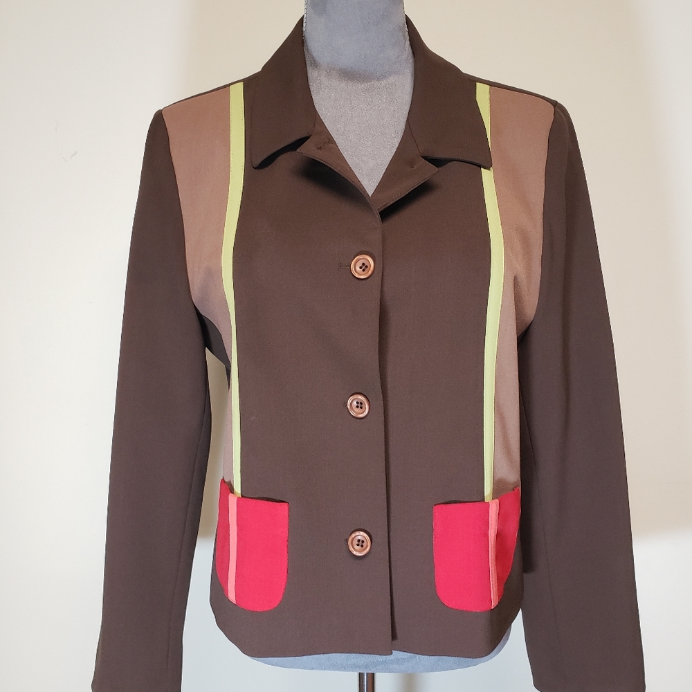 Vintage Harve Bernard Colorful Brown Blazer with Contrasting Details